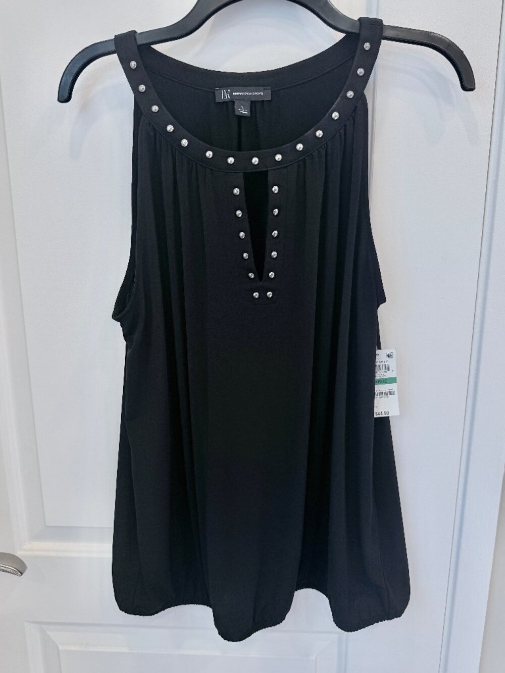 NEW INC Black Studded Halter Keyhole Blouse Tank Large